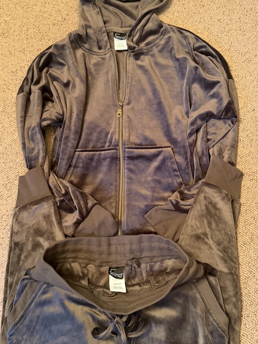Felina Olive Green Plush Velour Zip Hoodie & Jogger Pant Set